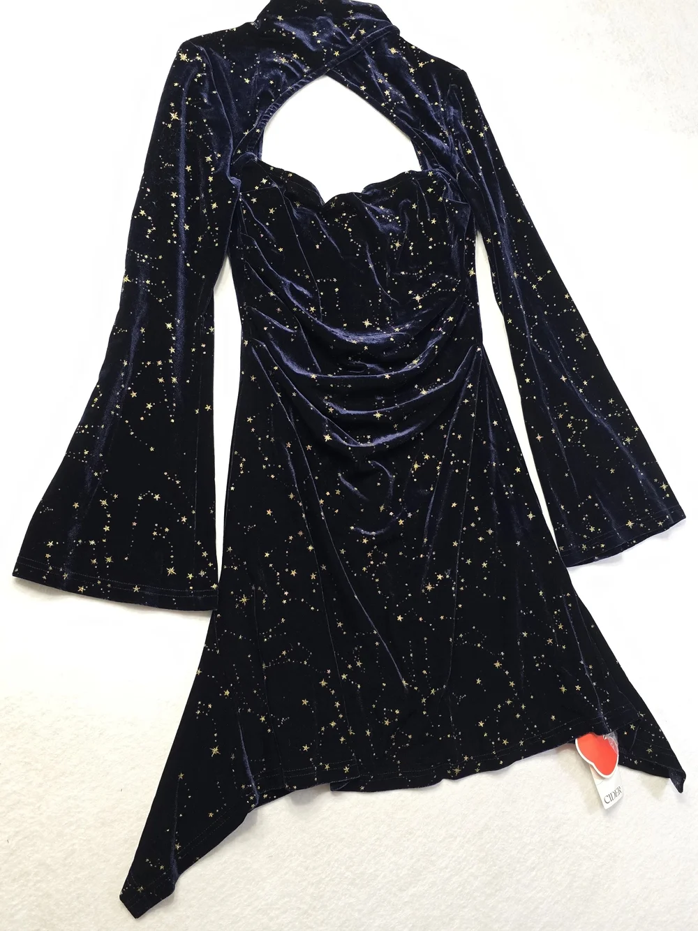 Cider Navy Velvet Star-Print Cutout Long Sleeve Dress - Picture 6 of 11